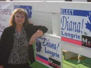Diana getting ready to board the campaign float.